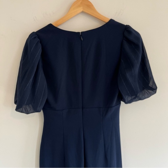DKNY Women’s Cocktail Dress size 2 Navy Blue Full Length Pouf Sleeve Mermaid - Picture 6 of 15